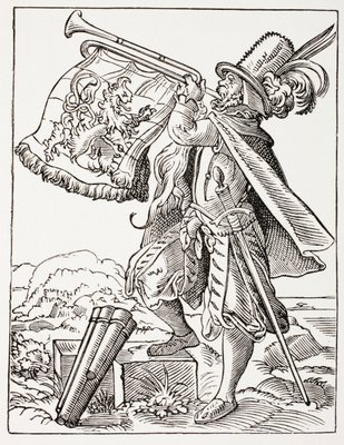 Musicista tedesco che suona una tromba militare, tratto da "Les Arts au